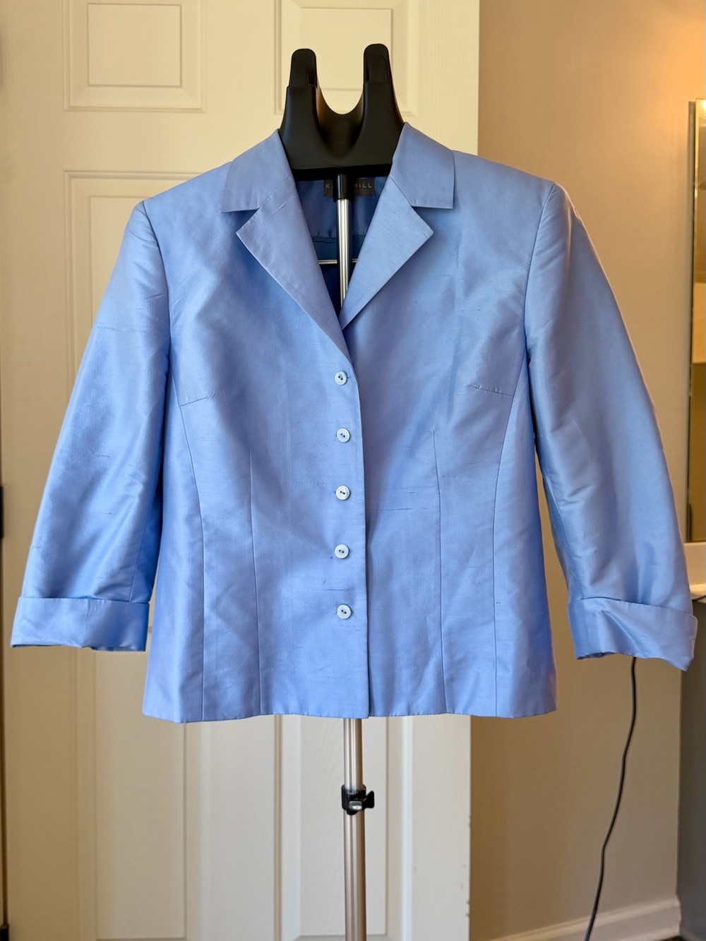 Kate Hill Petite 100% Silk Periwinkle Blue Tailored Blazer Jacket Women’s 10P